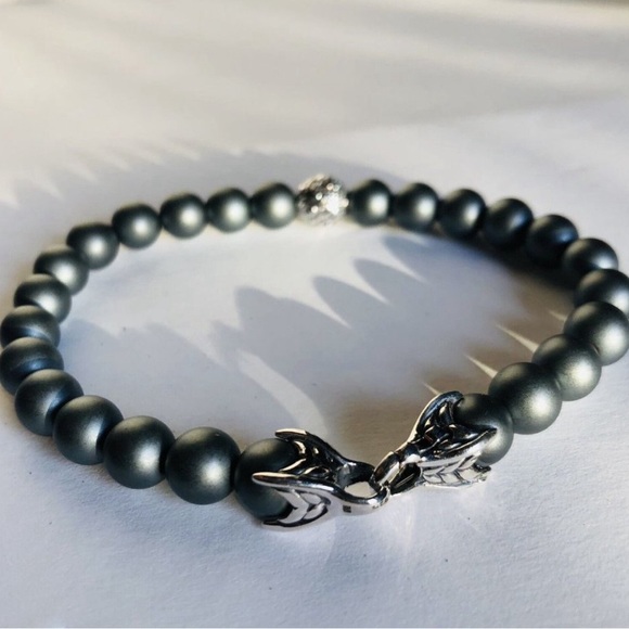 David Yurman Men's Spiritual Bead Bracelet w Matte Hematite & Silver Wave 8.5 in - Picture 6 of 10